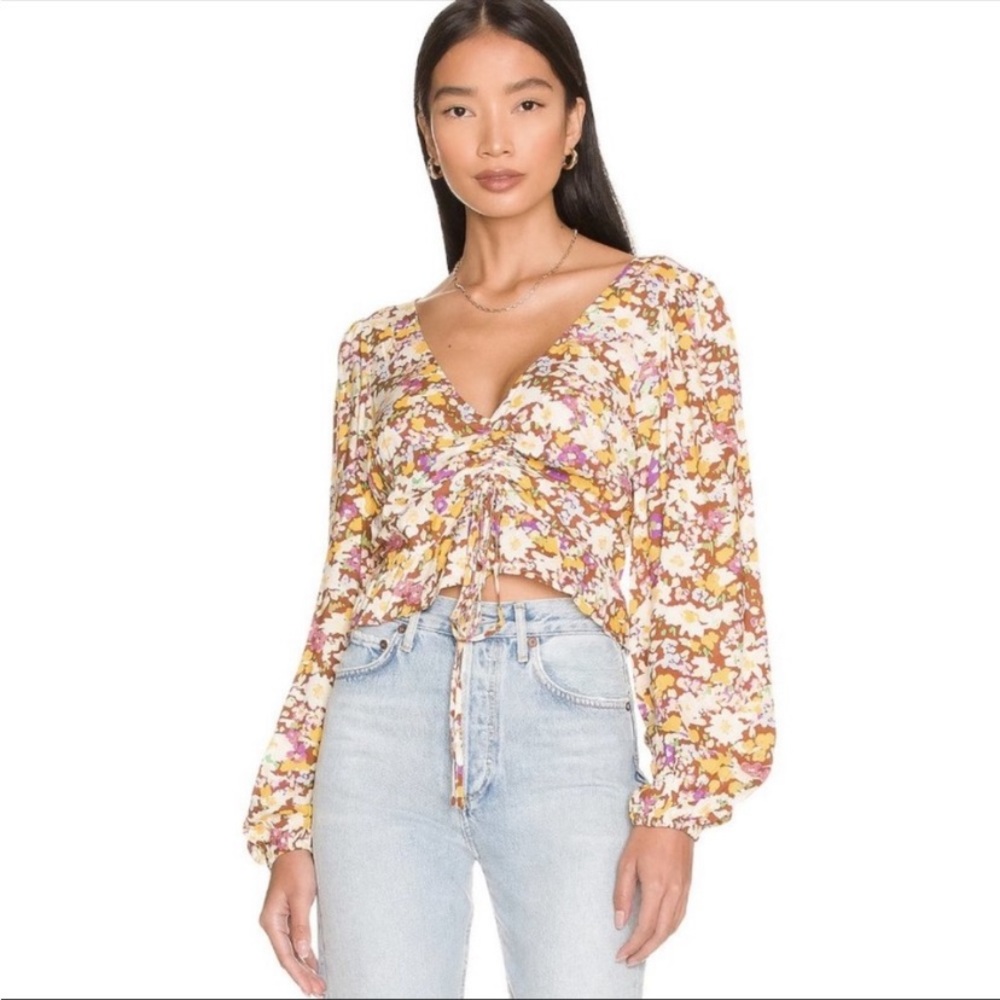 NWT Sanctuary Drawn To You Drawstring Front Peasant Top Balloon Sleeve Blouse